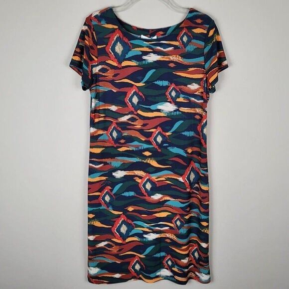 Nine West Size M NEW Stretch Multicolor Knee Lenght Shift Dress Short Sleeve - Picture 1 of 11